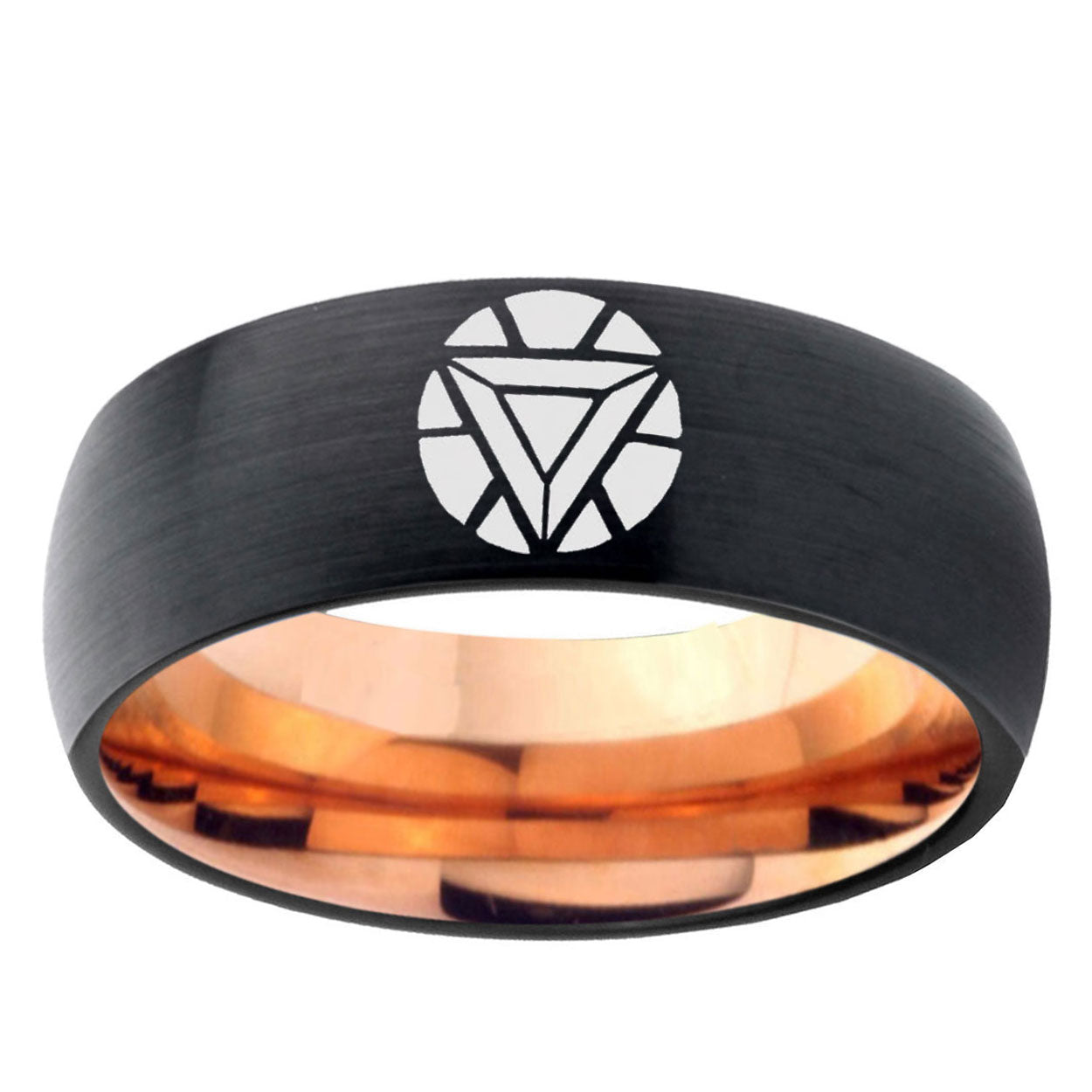 5mm Iron Man Art Two-Tone Classic Dome Black Rose Gold Tungsten Wedding Band