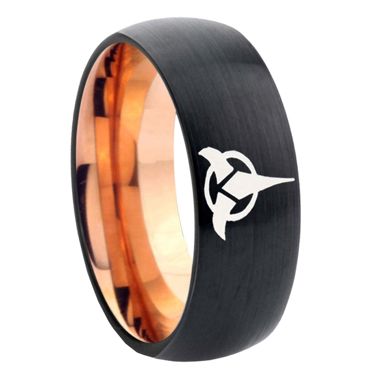 8mm Klingon Two-Tone Classic Dome Black Rose Gold Tungsten Wedding Band