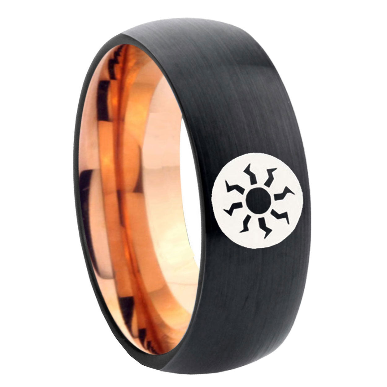8mm Magic The Gathering Two-Tone Classic Dome Black Rose Gold Tungsten Wedding Band