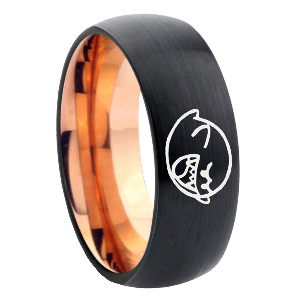 8mm Mario Boo Ghost Two-Tone Classic Dome Black Rose Gold Tungsten Wedding Band