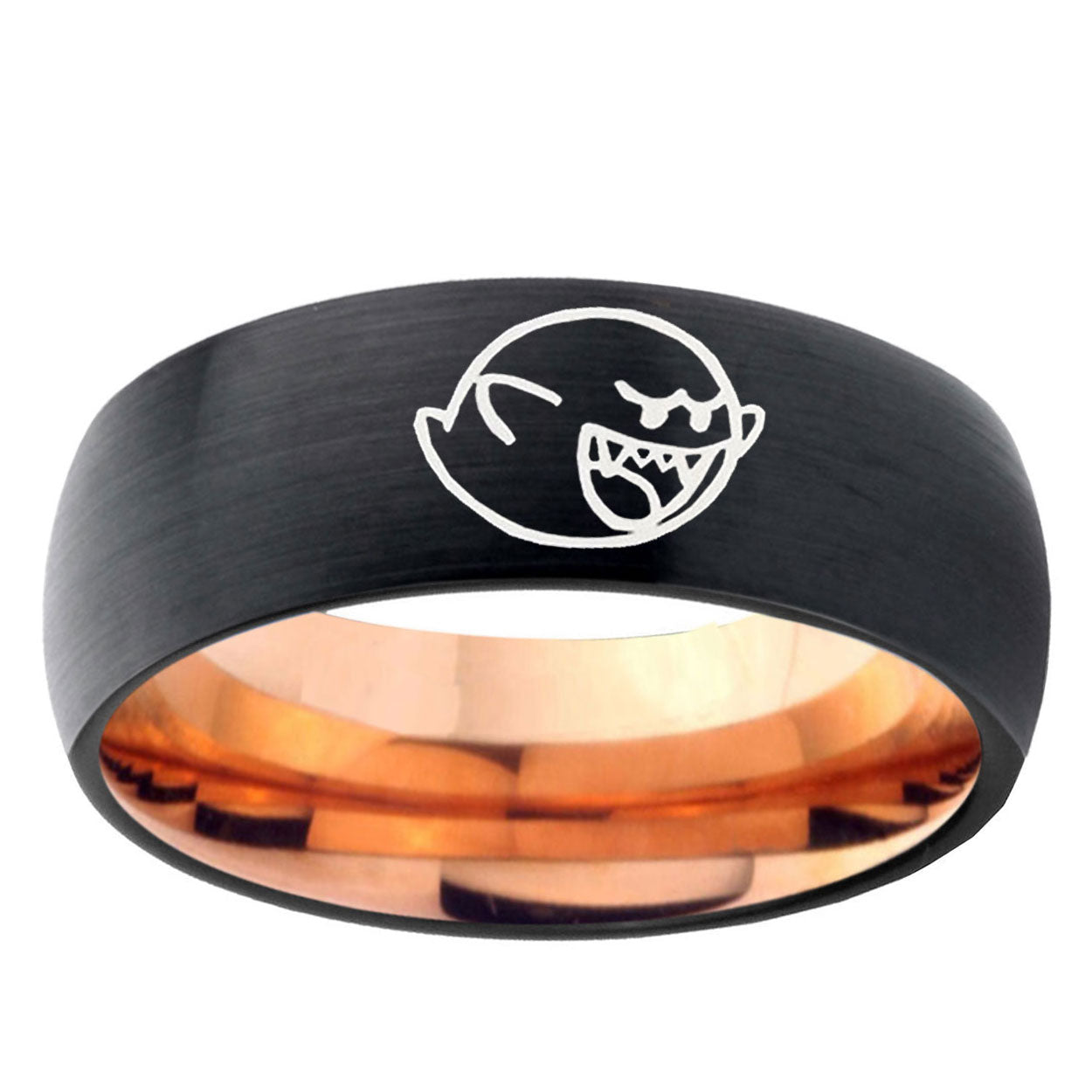 5mm Mario Boo Ghost Two-Tone Classic Dome Black Rose Gold Tungsten Wedding Band