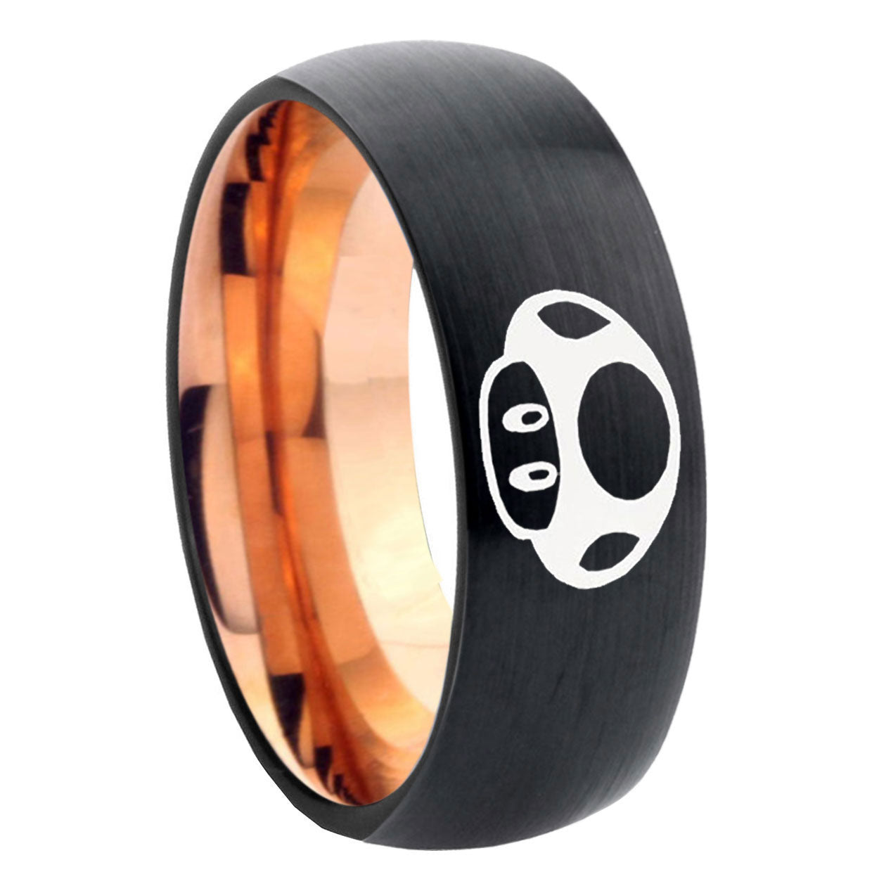 8mm Mario Mushroom Two-Tone Classic Dome Black Rose Gold Tungsten Wedding Band