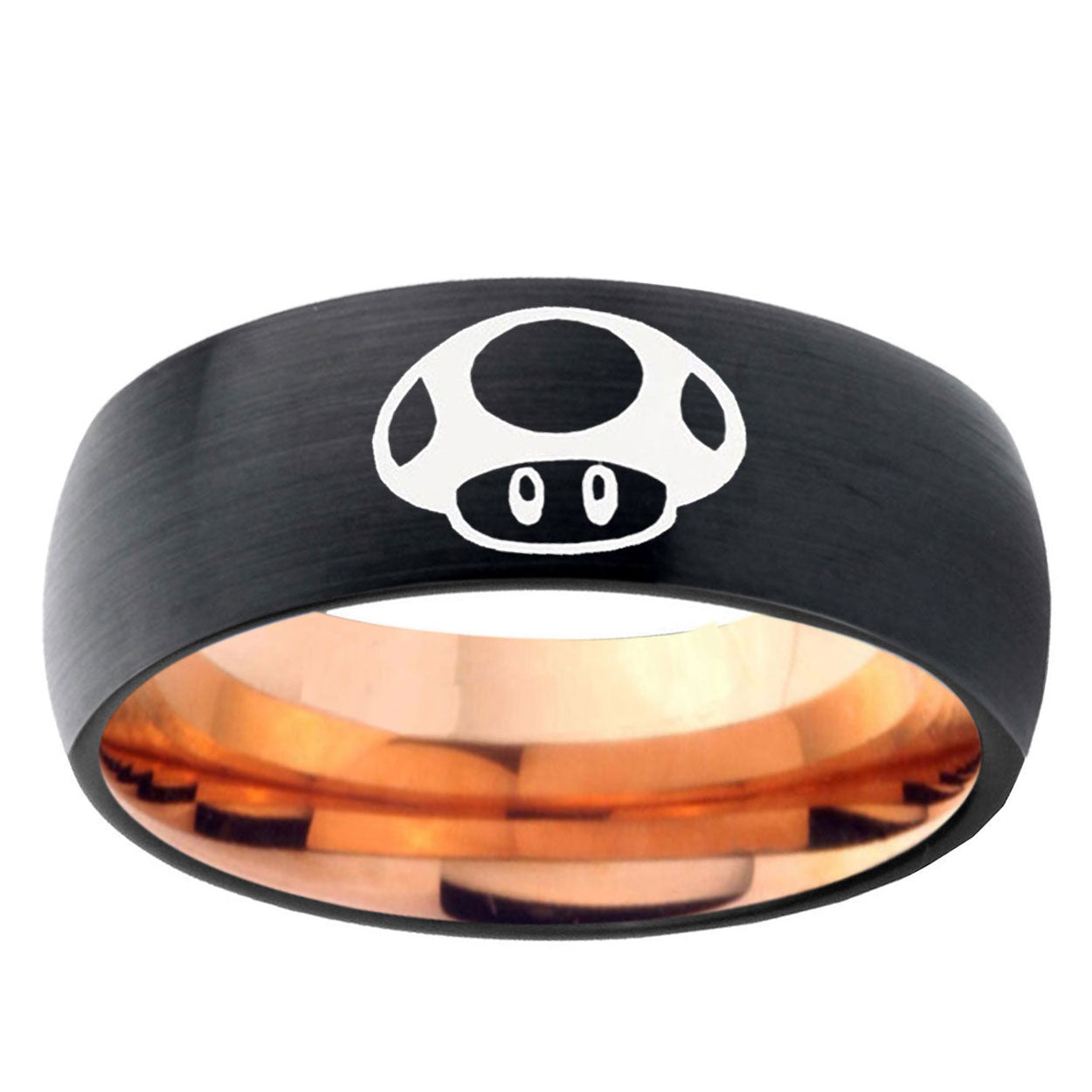 5mm Mario Mushroom Two-Tone Classic Dome Black Rose Gold Tungsten Wedding Band