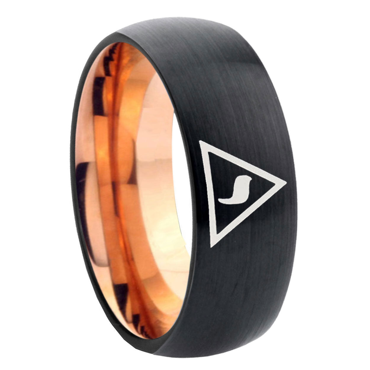 8mm Masonic Yod Two-Tone Classic Dome Black Rose Gold Tungsten Wedding Band