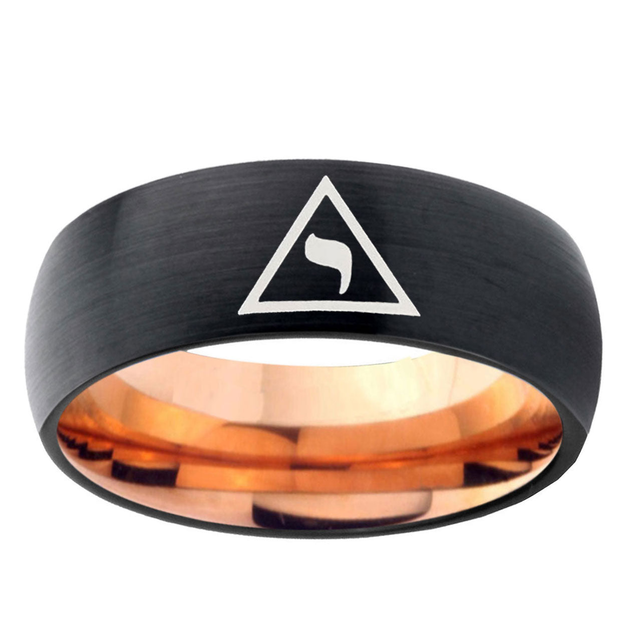 5mm Masonic Yod Two-Tone Classic Dome Black Rose Gold Tungsten Wedding Band