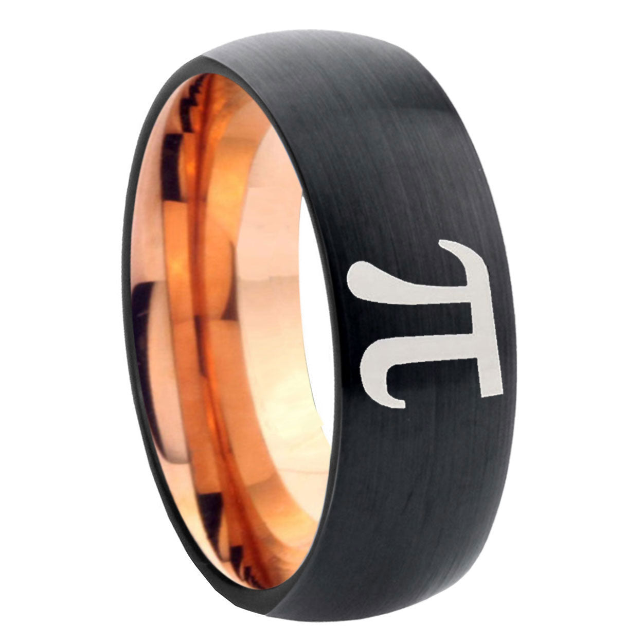 8mm Math Pi Two-Tone Classic Dome Black Rose Gold Tungsten Wedding Band