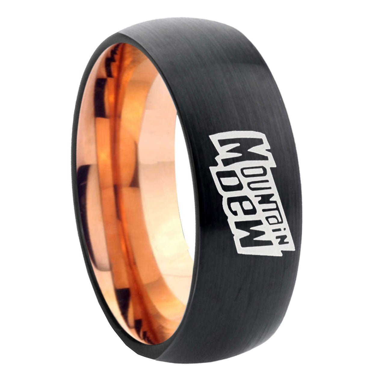 8mm Mountain Dew Two-Tone Classic Dome Black Rose Gold Tungsten Wedding Band