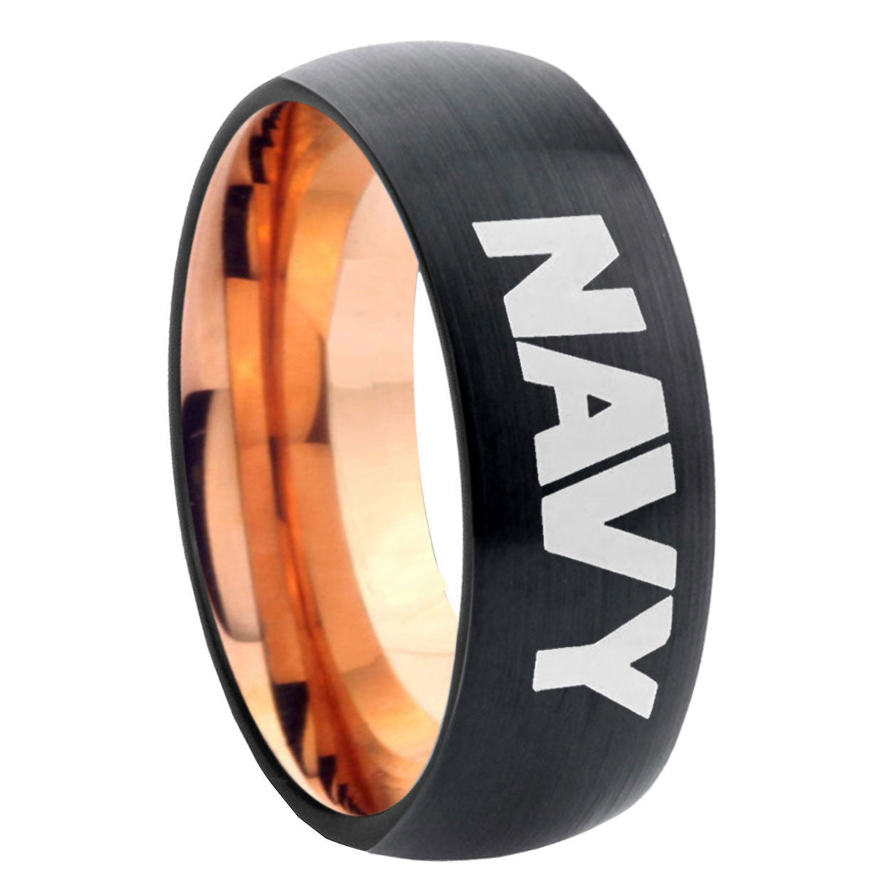 8mm Navy Two-Tone Classic Dome Black Rose Gold Tungsten Wedding Band