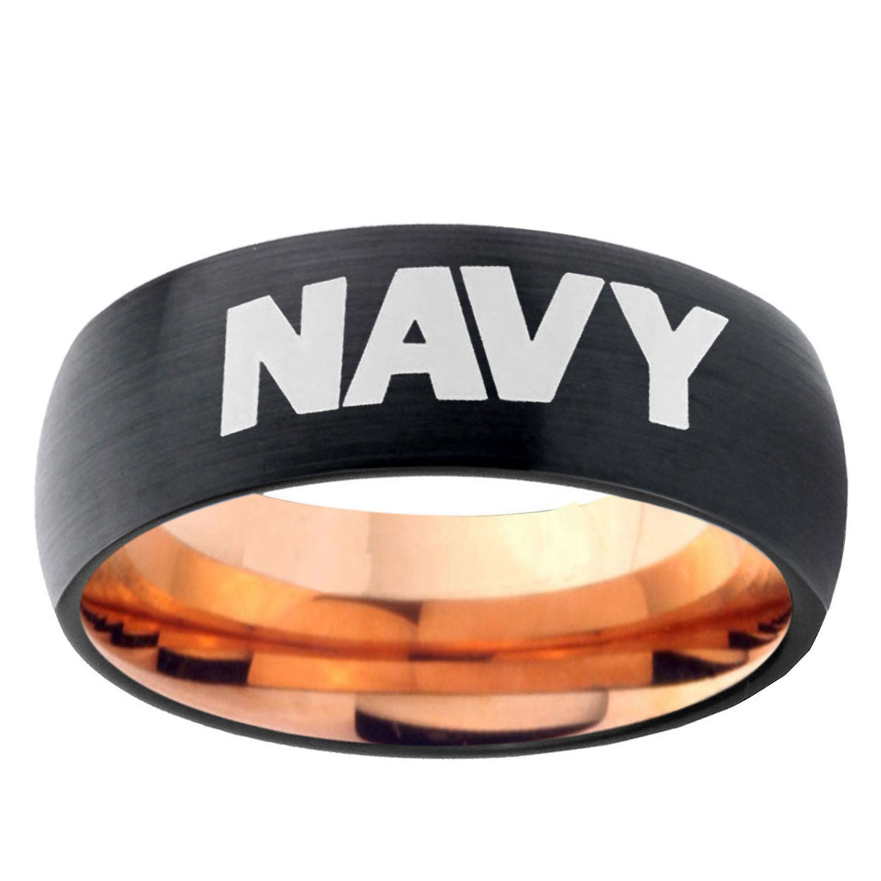 5mm Navy Two-Tone Classic Dome Black Rose Gold Tungsten Wedding Band