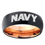 5mm Navy Dome Black And Rose Gold Tungsten Carbide Mens Anniversary Ring