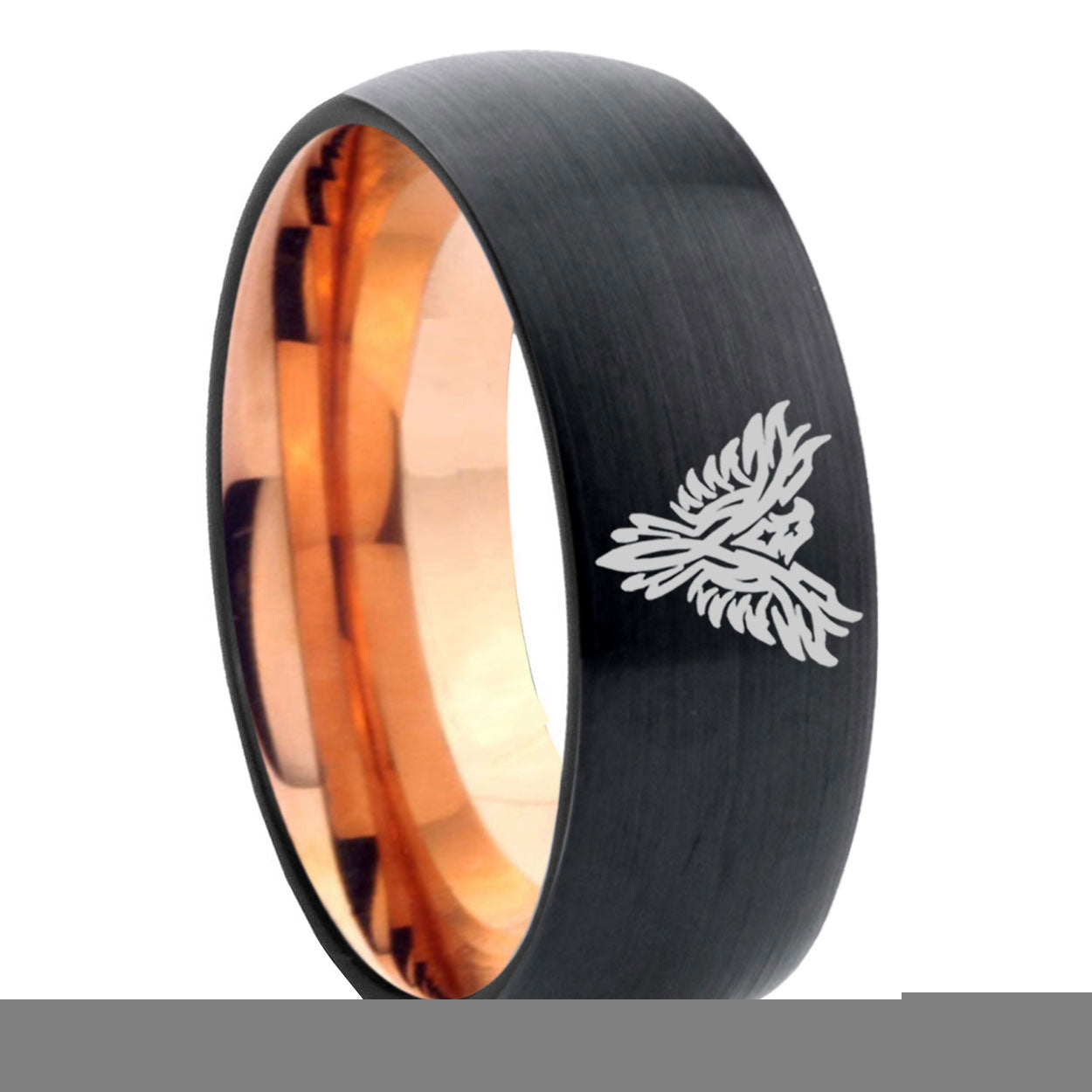 8mm Phoenix Two-Tone Classic Dome Black Rose Gold Tungsten Wedding Band