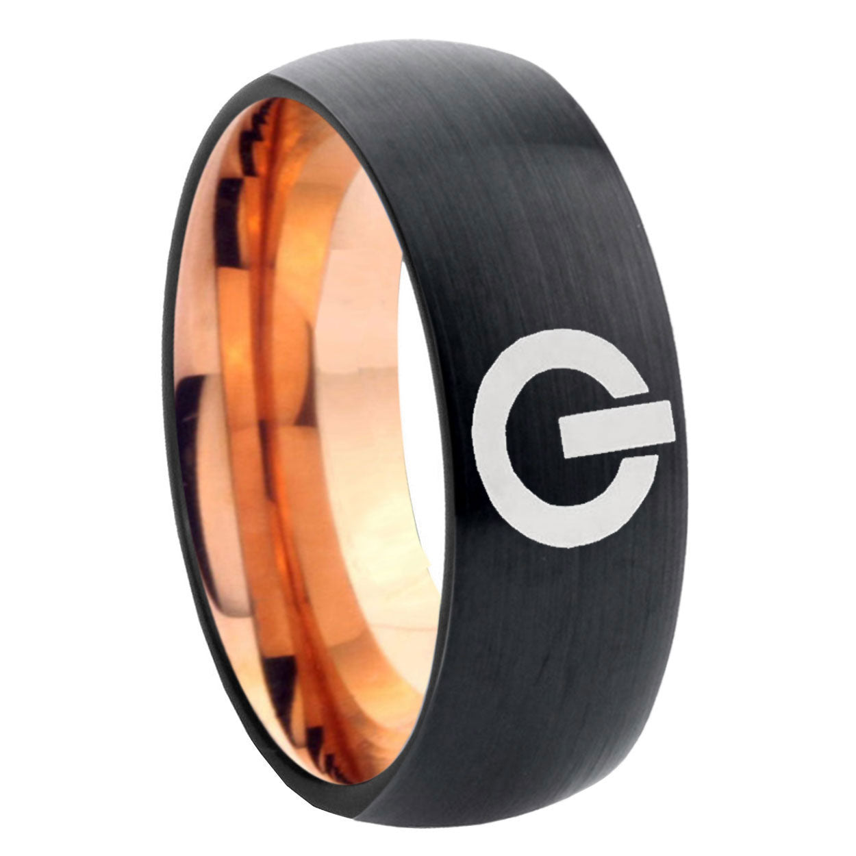 8mm Power Two-Tone Classic Dome Black Rose Gold Tungsten Wedding Band