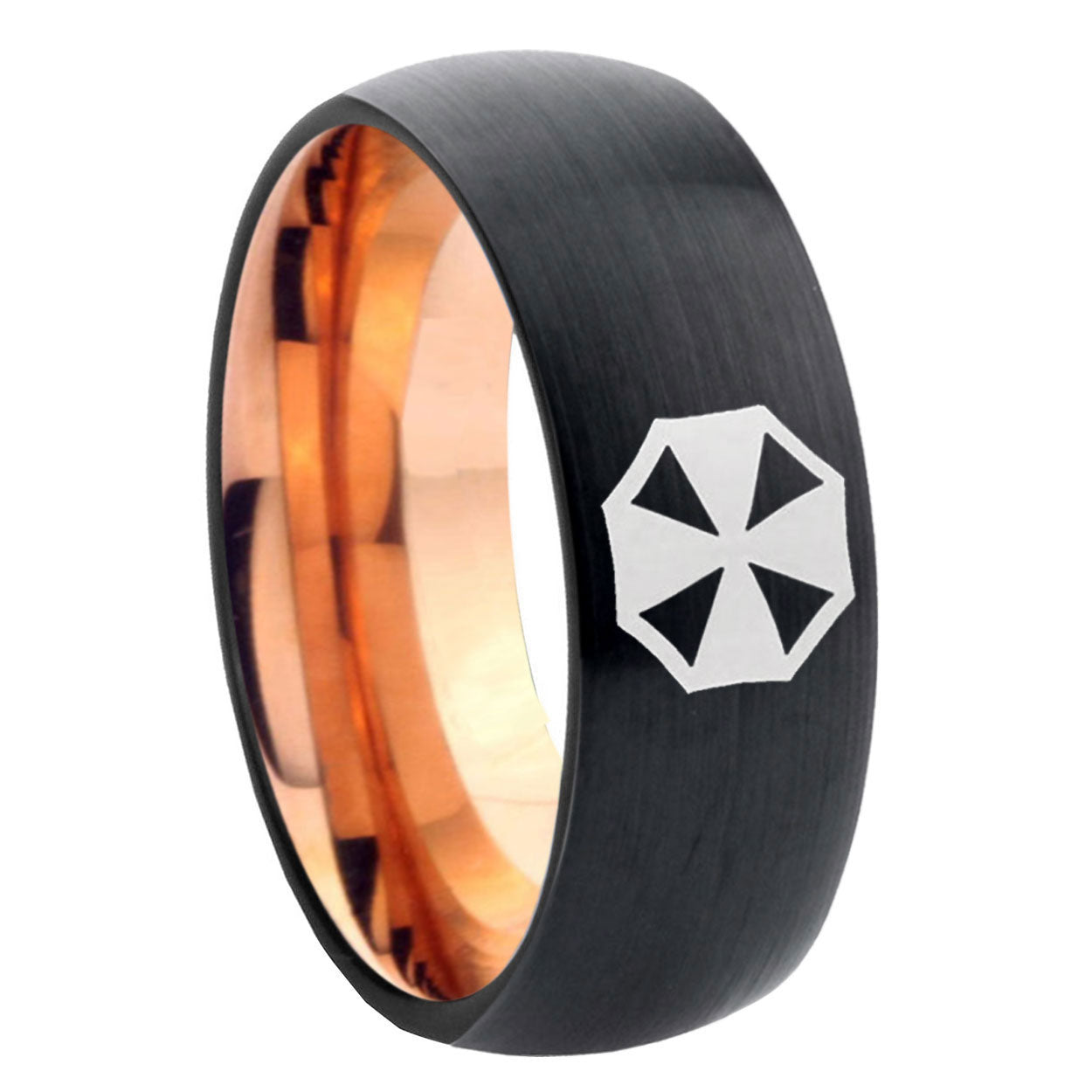 8mm Resident Evil Two-Tone Classic Dome Black Rose Gold Tungsten Wedding Band