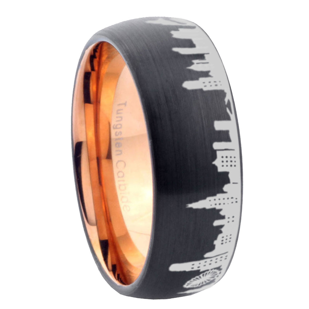 5mm Chicago City Two-Tone Classic Dome Black Rose Gold Tungsten Wedding Band