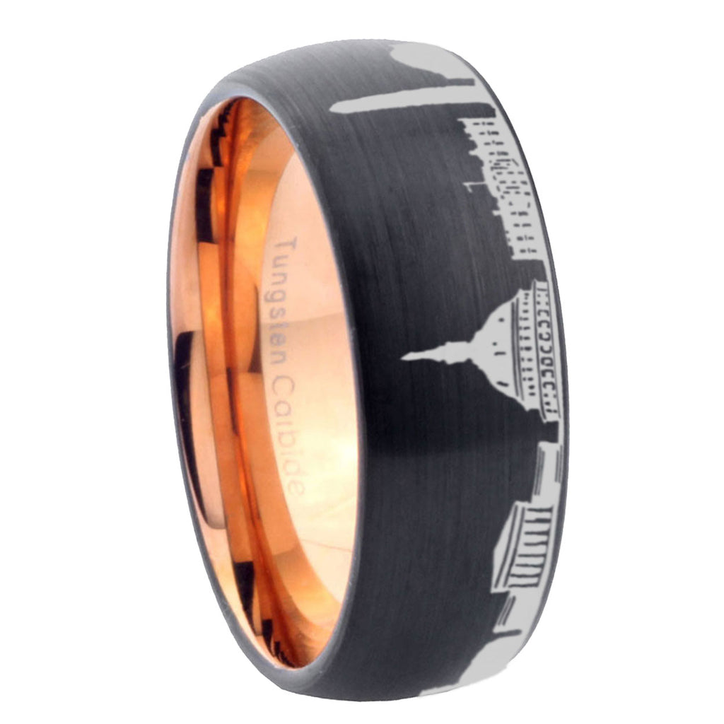 8mm DC Washington City Two-Tone Classic Dome Black Rose Gold Tungsten Wedding Band