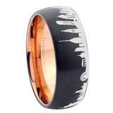 8mm NY New York City Dome Brushed Black Tungsten Rose Gold Inside Mens Wedding Band