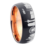 8mm LA Las Vegas City Dome Brushed Black Tungsten Rose Gold Inside Mens Wedding Band