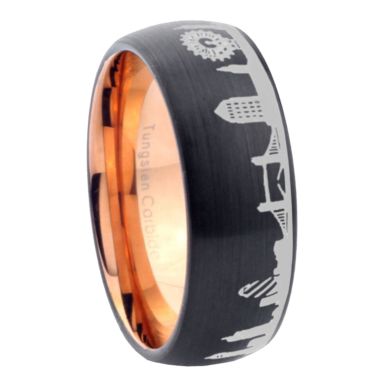 5mm UK London City Two-Tone Classic Dome Black Rose Gold Tungsten Wedding Band