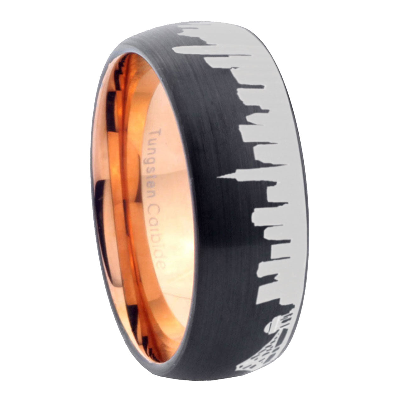 5mm CA San Francisco City Two-Tone Classic Dome Black Rose Gold Tungsten Wedding Band