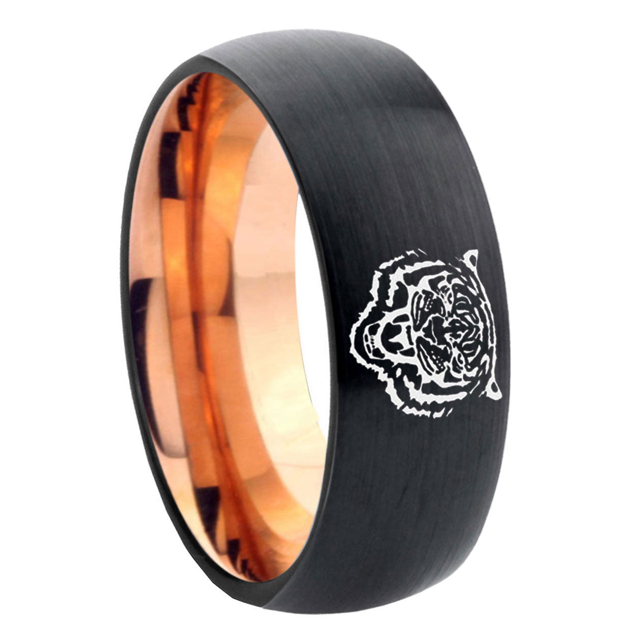 8mm Lion Two-Tone Classic Dome Black Rose Gold Tungsten Wedding Band