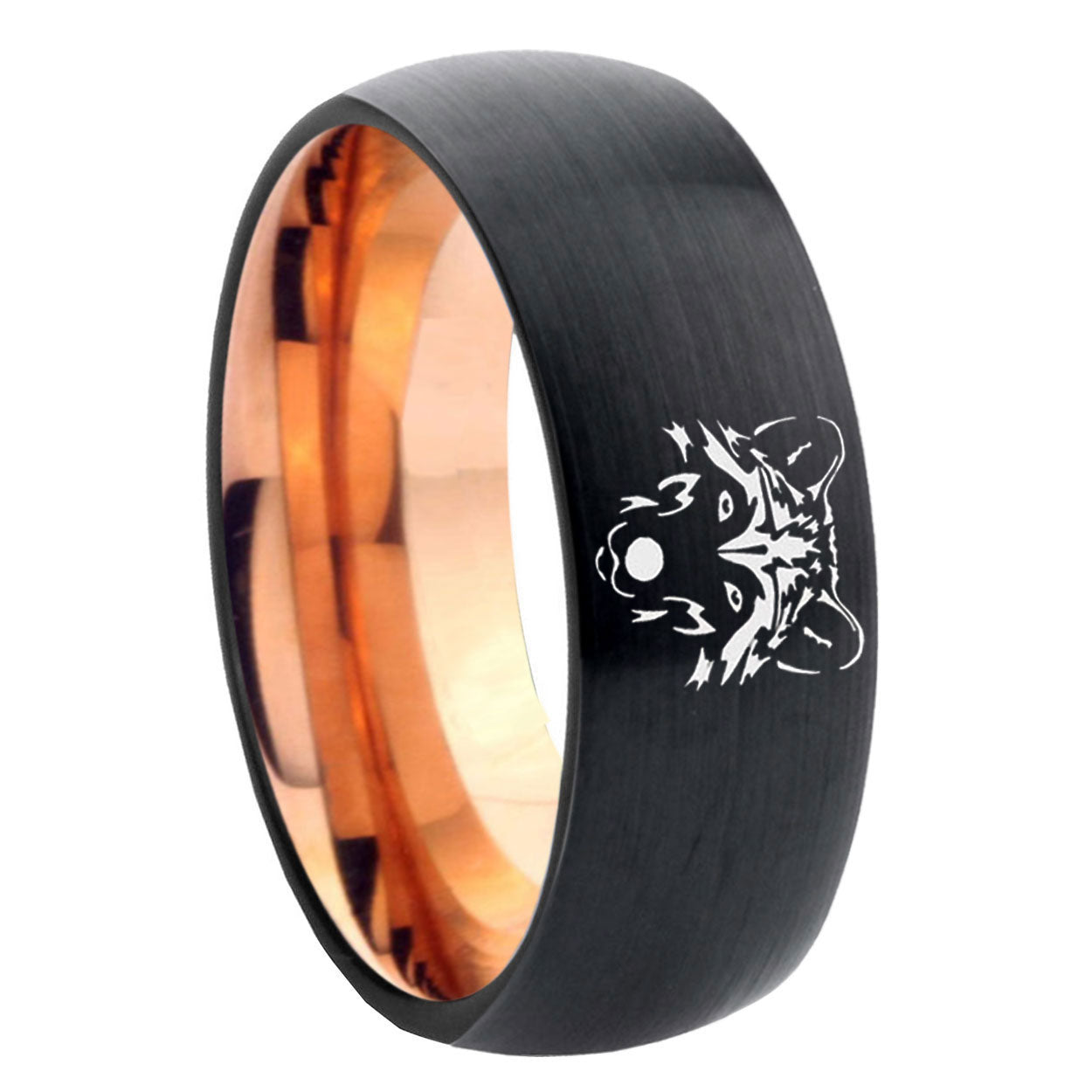 8mm Wolf Two-Tone Classic Dome Black Rose Gold Tungsten Wedding Band