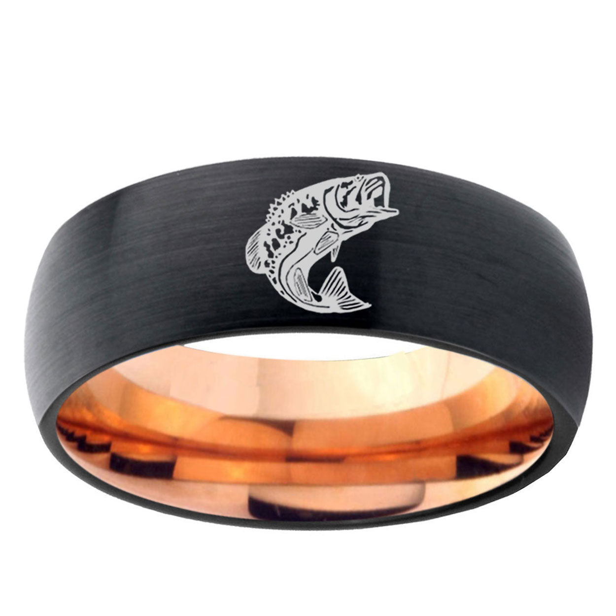 10mm Fishing Dome Tungsten Rose Gold Custom Ring for Men