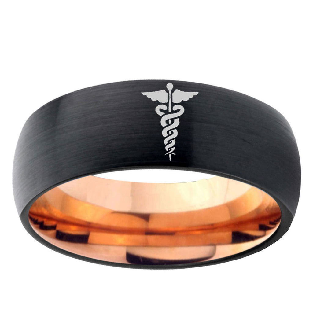 10mm Medical Symbol Dome Tungsten Rose Gold Custom Ring for Men