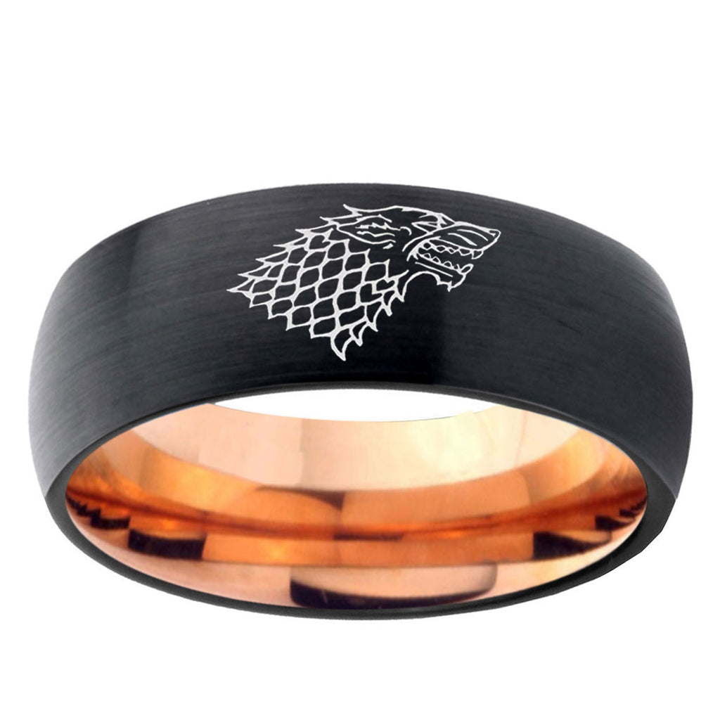 10mm Game Of Thrones House Stark Direwolf Dome Tungsten Rose Gold Custom Ring for Men