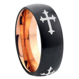 8mm Christian Cross Religious Dome Tungsten Carbide Rose Gold Anniversary Ring