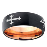 10mm Christian Cross Religious Dome Tungsten Rose Gold Custom Ring for Men