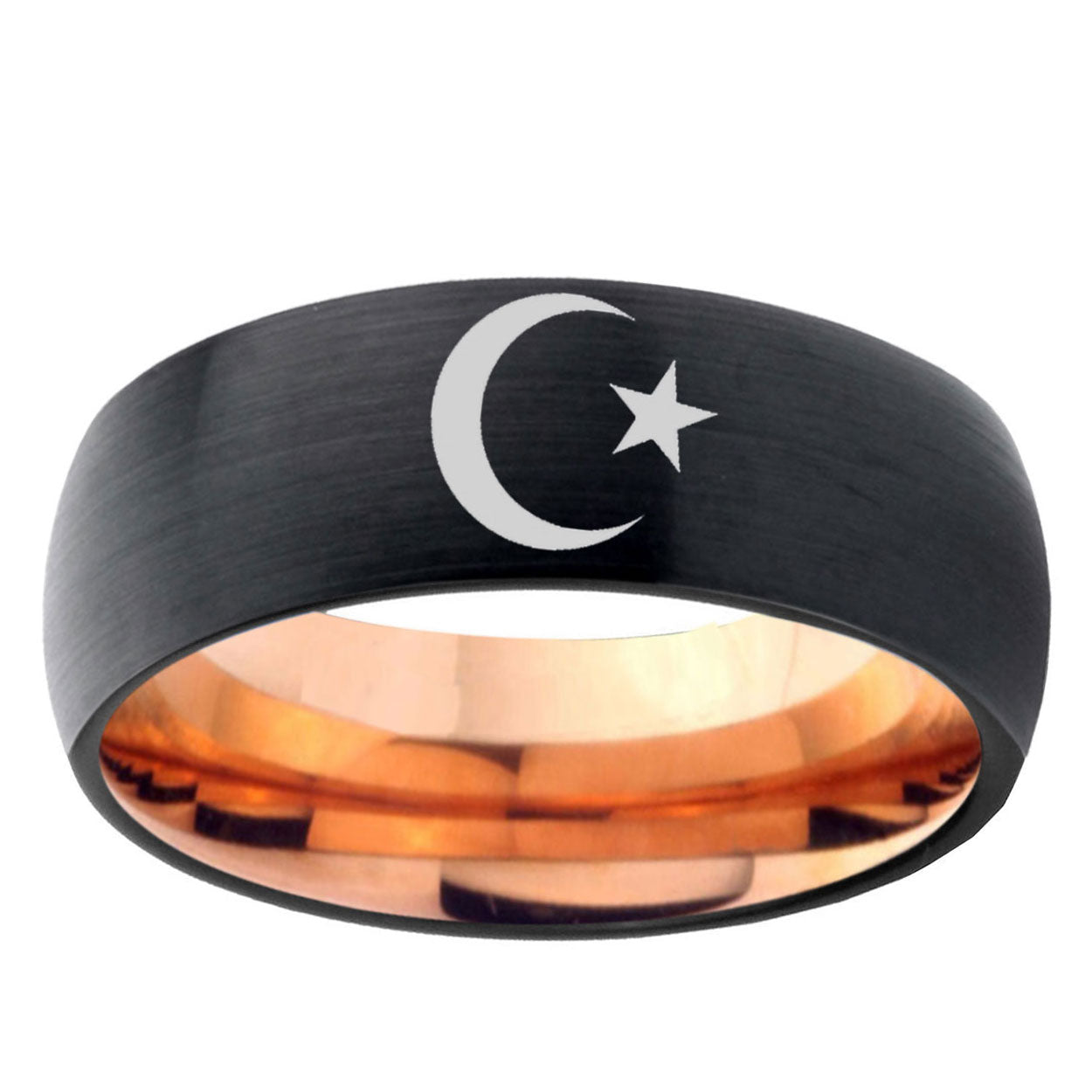 10mm Crescent Moon Stars Dome Tungsten Rose Gold Custom Ring for Men