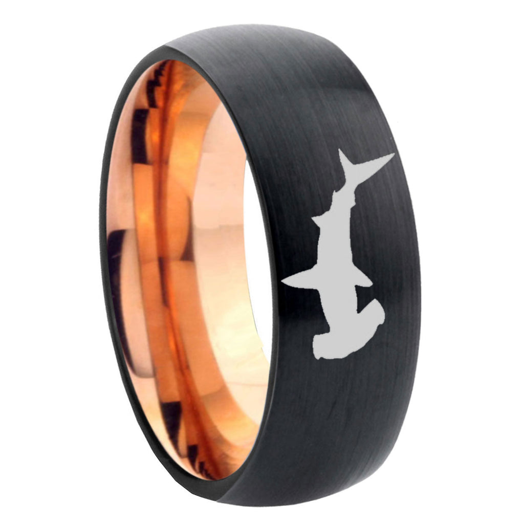 10mm Hammerhead Shark Dome Tungsten Rose Gold Custom Ring for Men