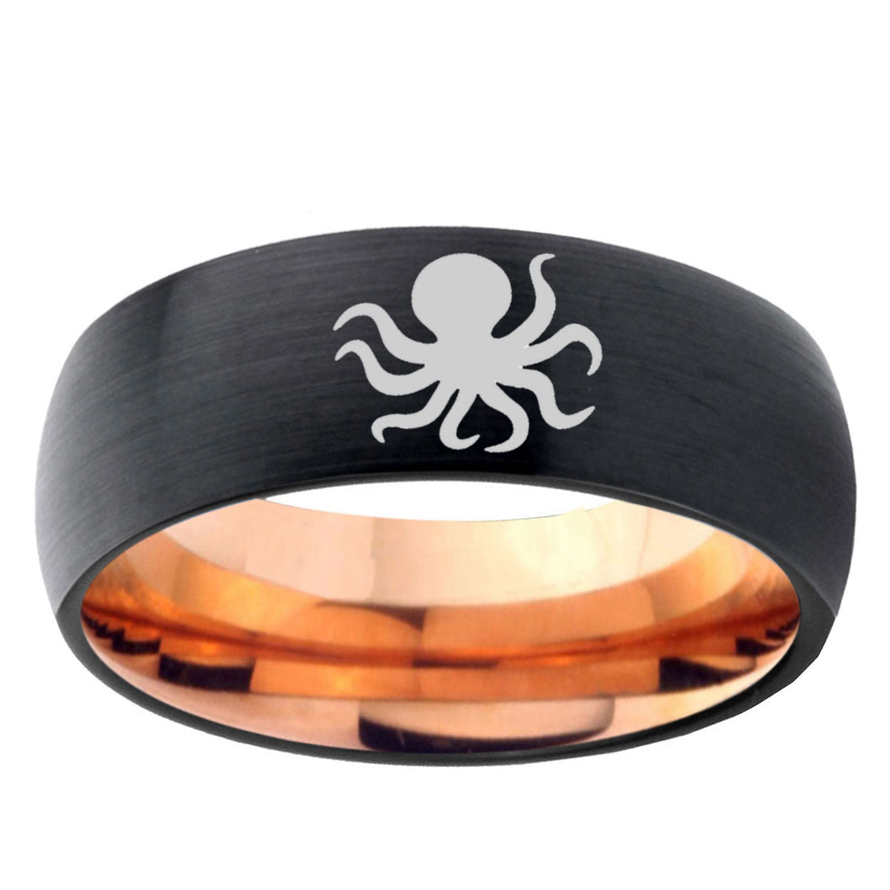 5mm Octopus Two-Tone Classic Dome Black Rose Gold Tungsten Wedding Band