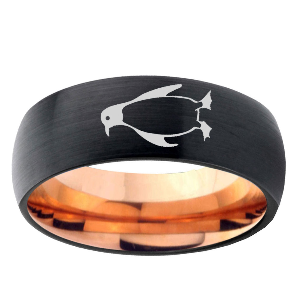 5mm Penguin Two-Tone Classic Dome Black Rose Gold Tungsten Wedding Band