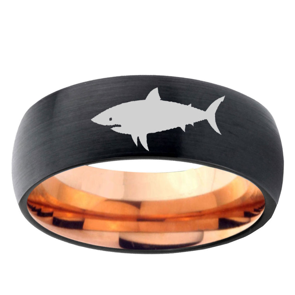 5mm Shark Two-Tone Classic Dome Black Rose Gold Tungsten Wedding Band