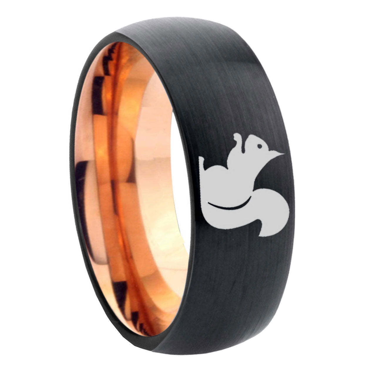 8mm Squirrel Two-Tone Classic Dome Black Rose Gold Tungsten Wedding Band