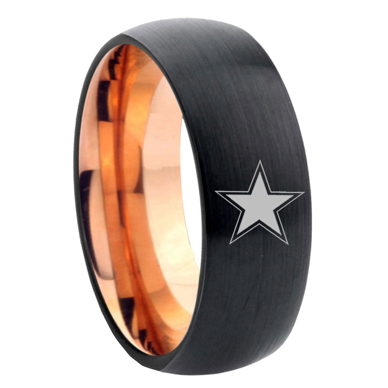 10mm Cowboys Star Dome Tungsten Rose Gold Custom Ring for Men
