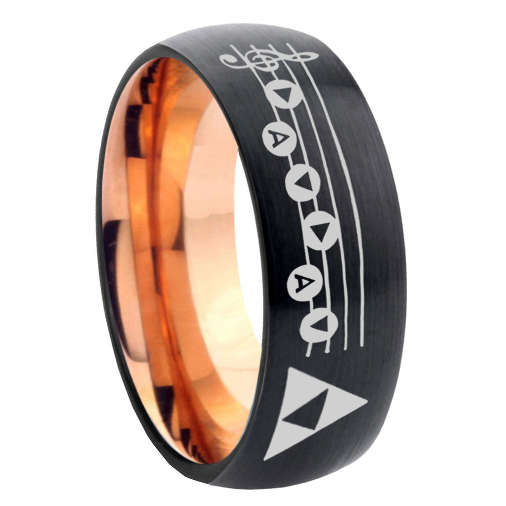 8mm Ocarina Songs Zelda Two-Tone Classic Dome Black Rose Gold Tungsten Wedding Band