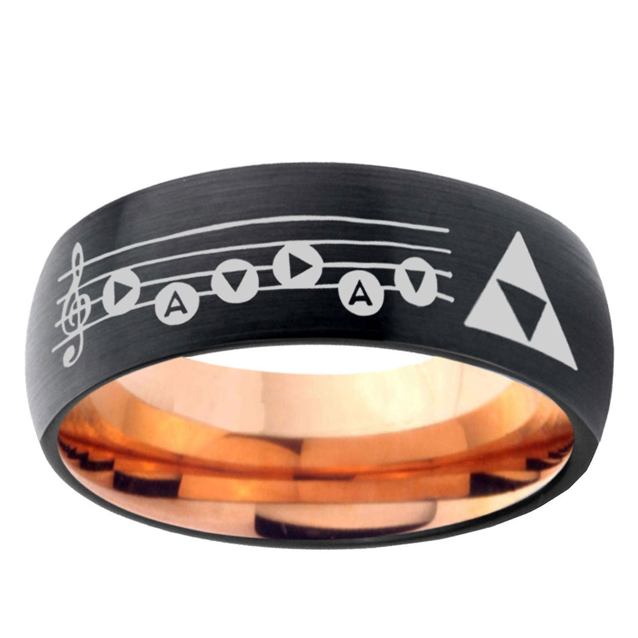 5mm Ocarina Songs Zelda Two-Tone Classic Dome Black Rose Gold Tungsten Wedding Band