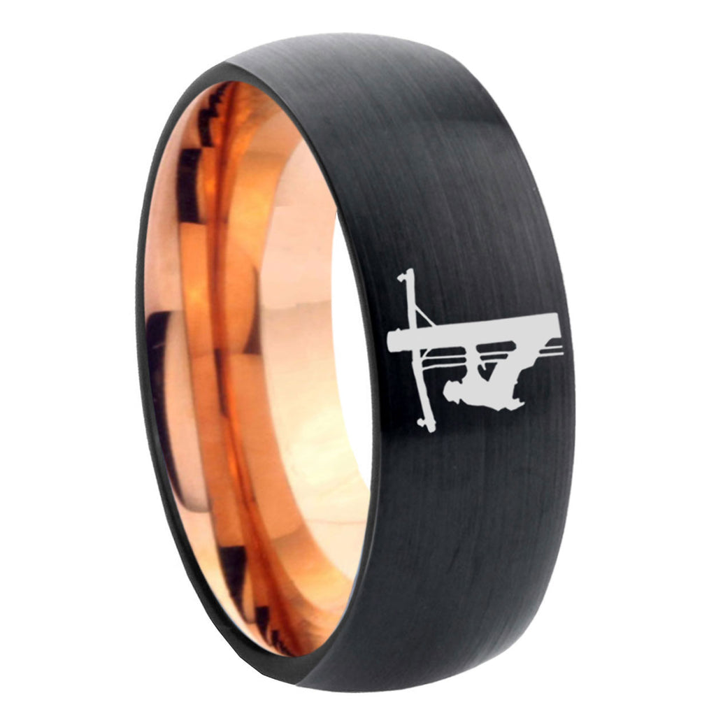 8mm Lineman Symbol Two-Tone Classic Dome Black Rose Gold Tungsten Wedding Band
