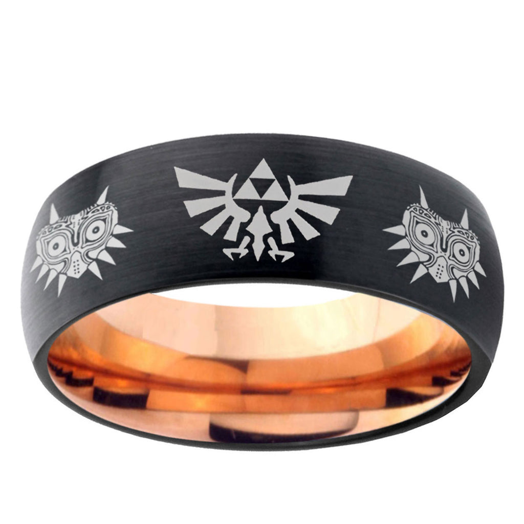 5mm Zelda Majora's Mask Two-Tone Classic Dome Black Rose Gold Tungsten Wedding Band