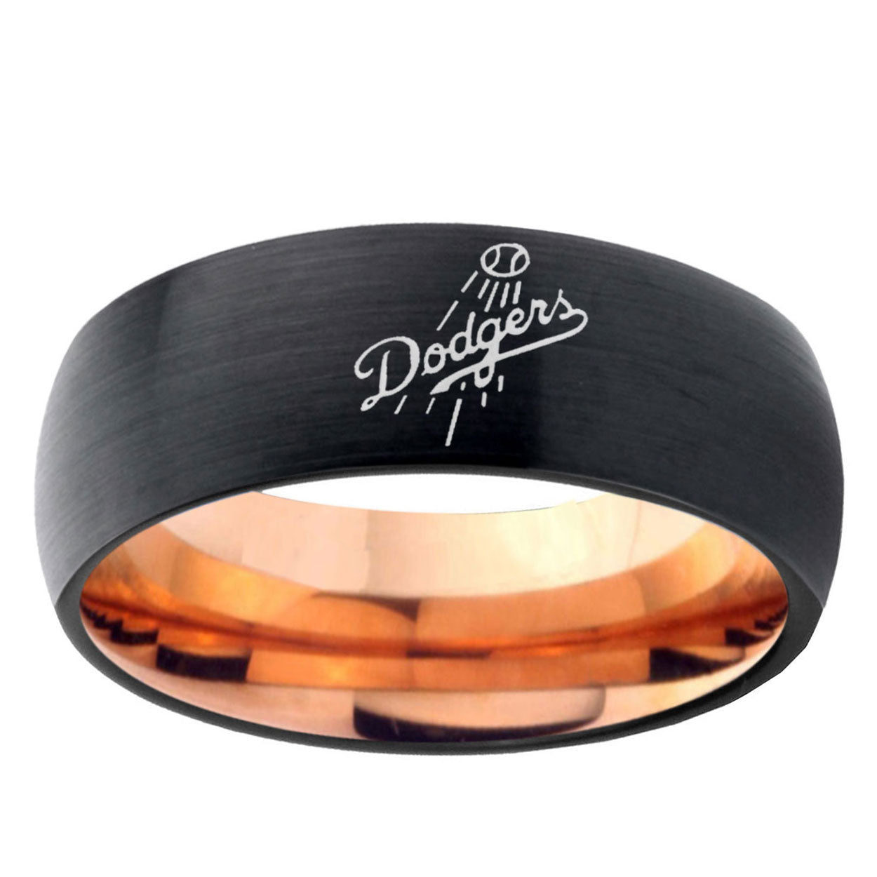 5mm LA Dogers MLB Baseball Two-Tone Classic Dome Black Rose Gold Tungsten Wedding Band
