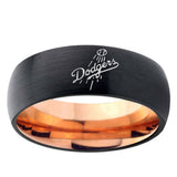 5mm LA Dogers MLB Baseball Dome Black And Rose Gold Tungsten Carbide Mens Ring Engraved