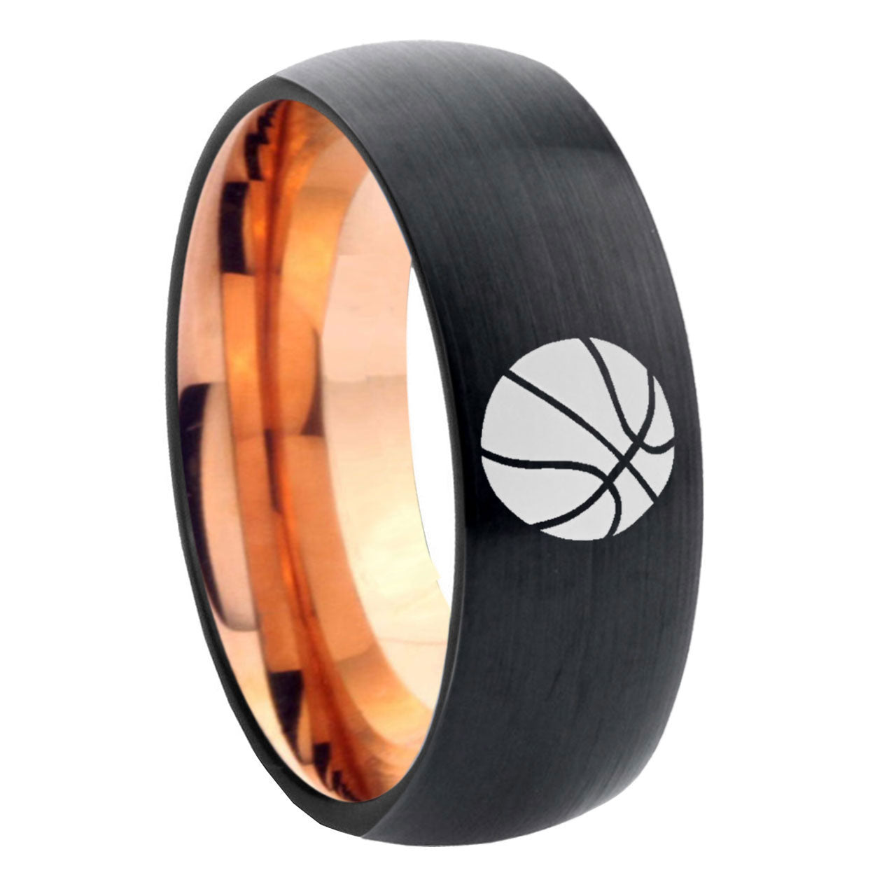 8mm Basketball Two-Tone Classic Dome Black Rose Gold Tungsten Wedding Band
