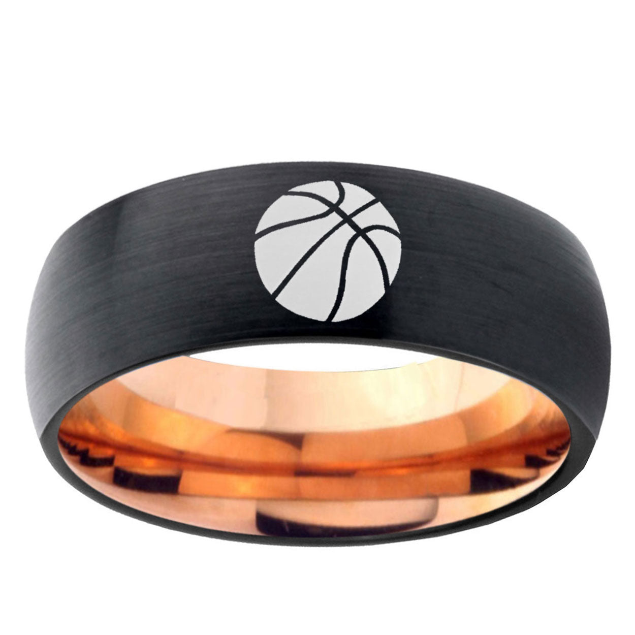 5mm Basketball Two-Tone Classic Dome Black Rose Gold Tungsten Wedding Band