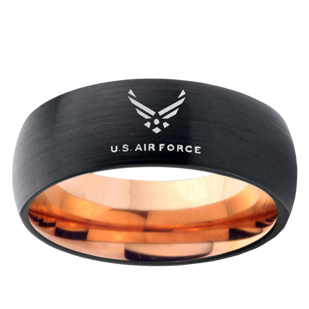 5mm US Air Force Two-Tone Classic Dome Black Rose Gold Tungsten Wedding Band