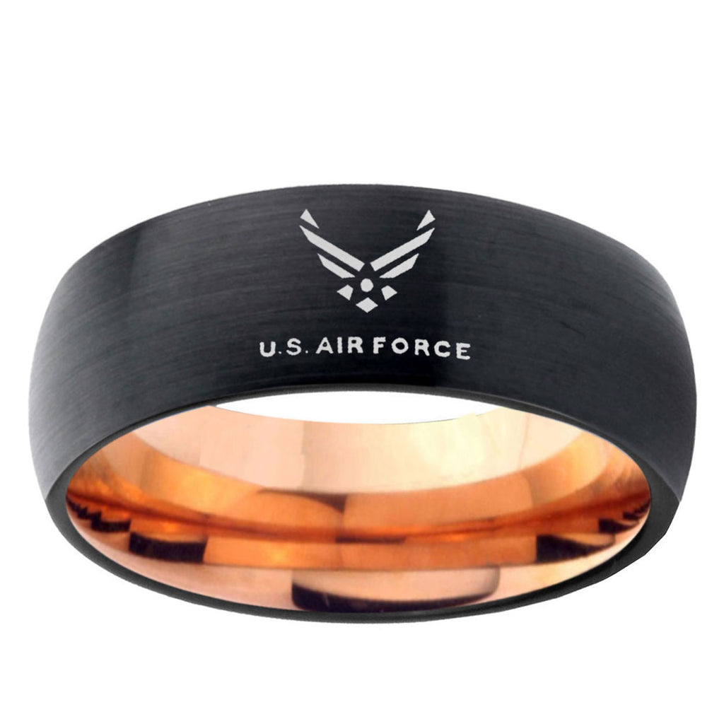 10mm US Air Force Dome Tungsten Carbide Rose Gold Mens Ring Engraved