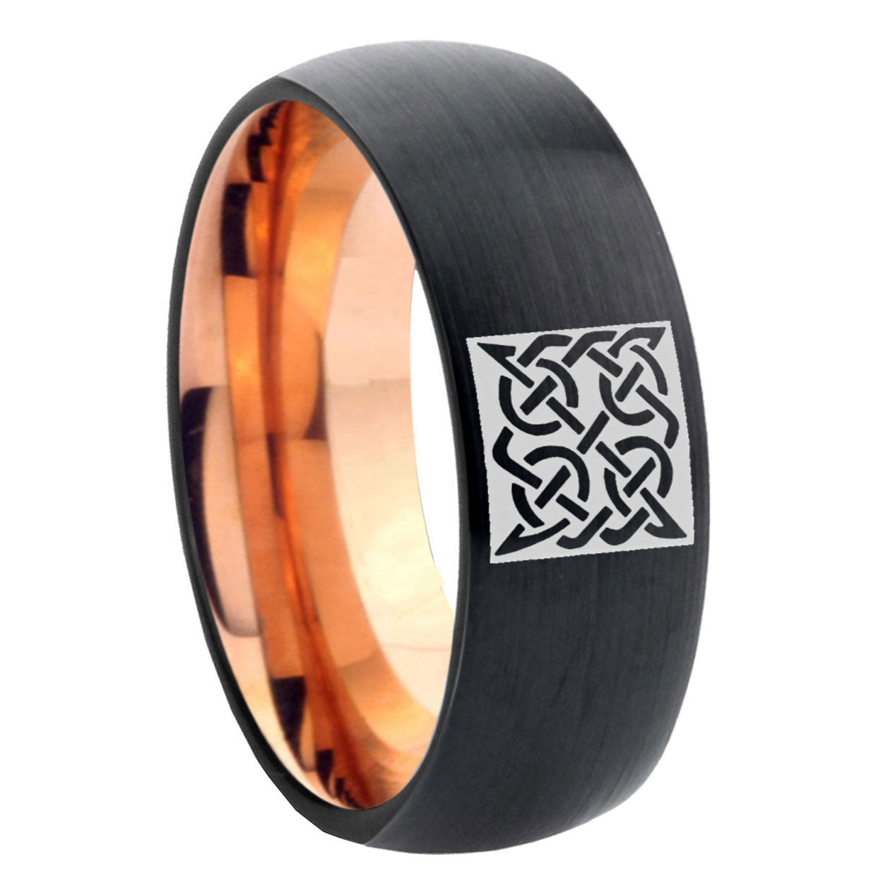 8mm Celtic Design Two-Tone Classic Dome Black Rose Gold Tungsten Wedding Band