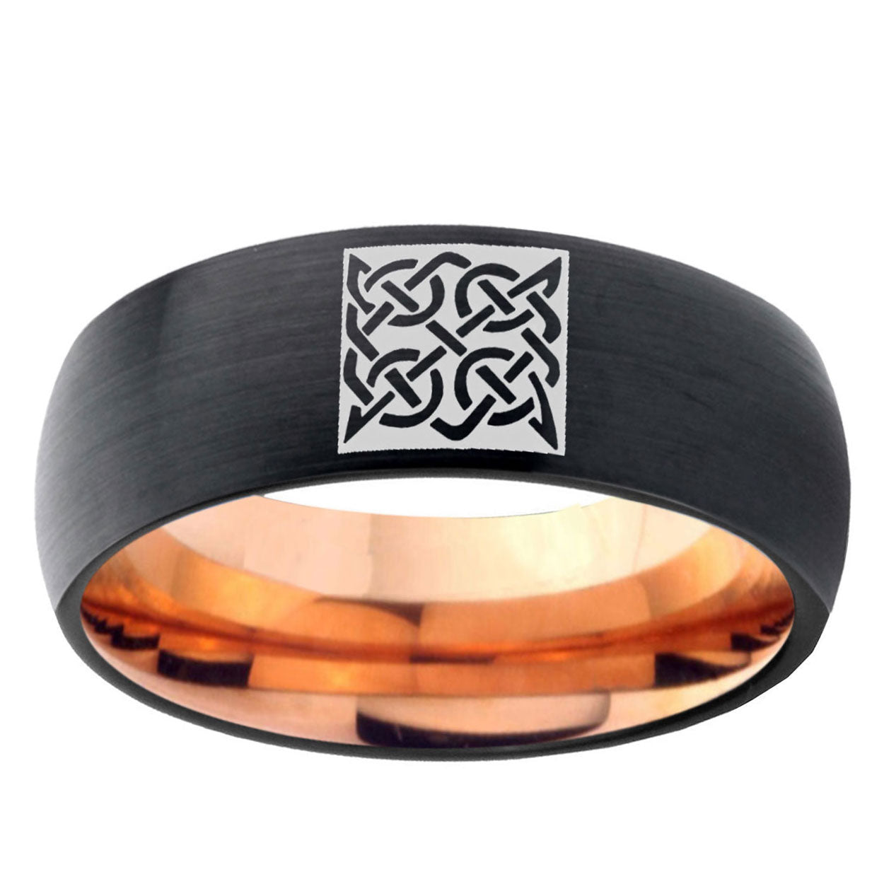 5mm Celtic Design Two-Tone Classic Dome Black Rose Gold Tungsten Wedding Band