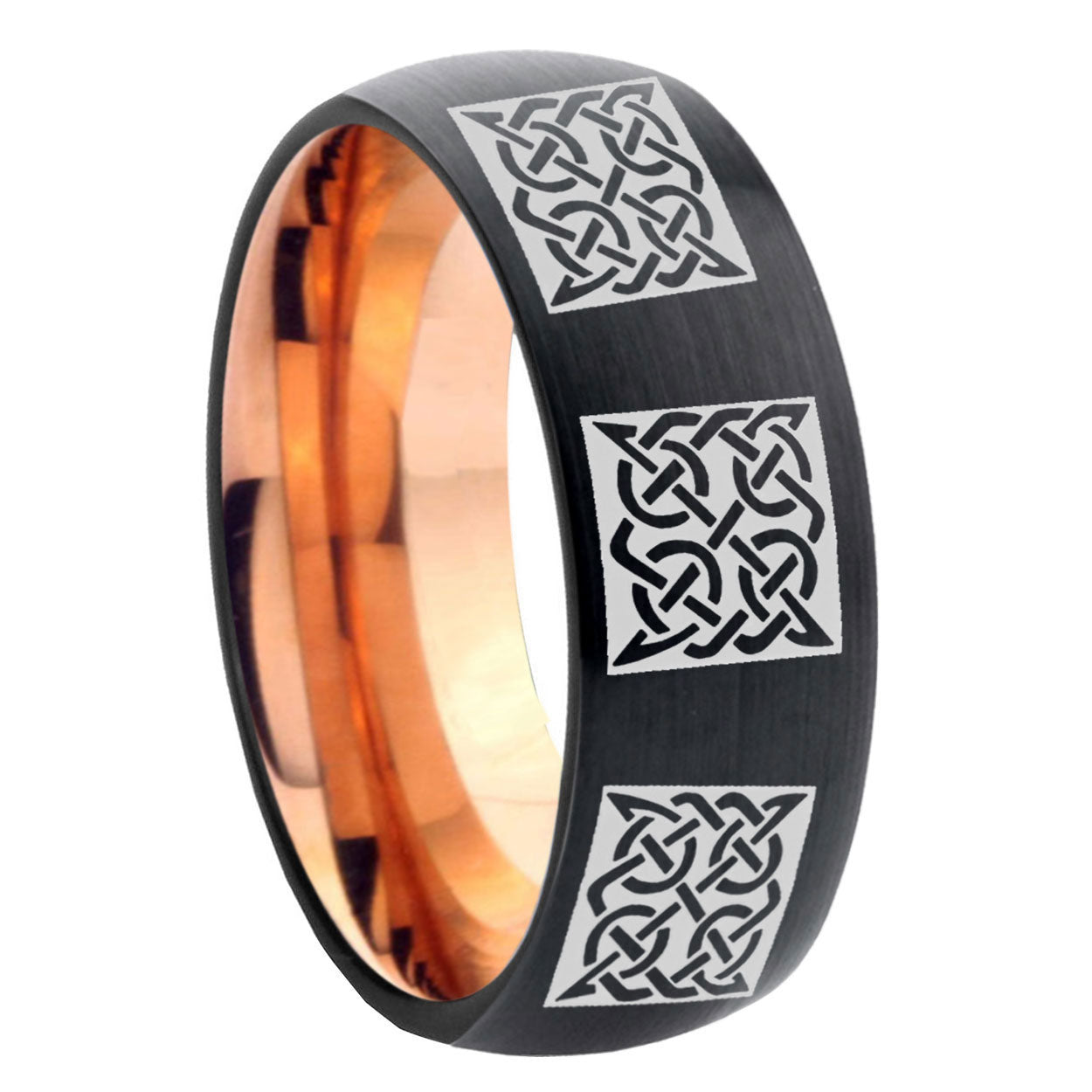 8mm Multiple Celtic Two-Tone Classic Dome Black Rose Gold Tungsten Wedding Band